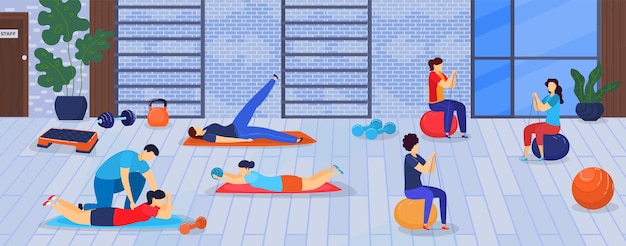 Sport and fitness in gym  illustration.