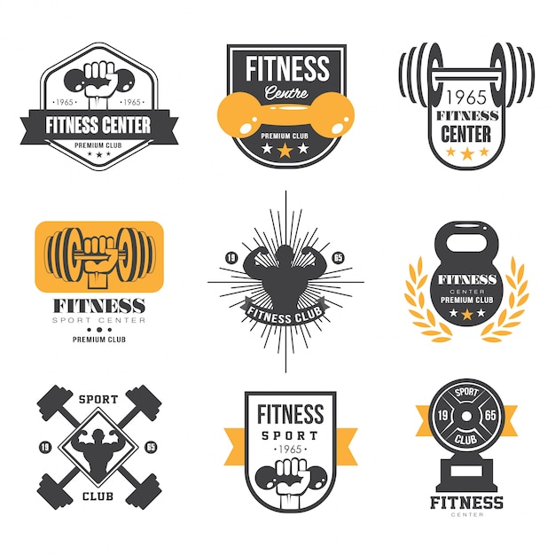 Vector sport and fitness logo templates, gym logotypes, athletic labels