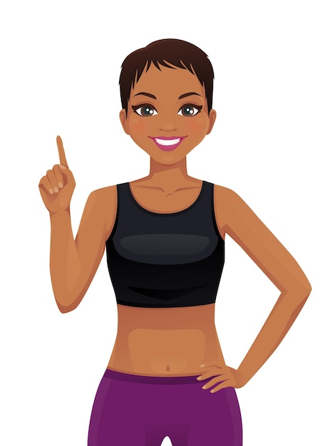 Vector sport fitness vrouw karakter omhoog geïsoleerde vectorillustratie