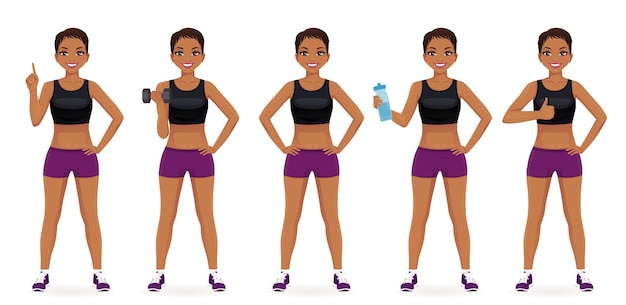 Sport fitness woman in sportswear set isolated vector illustration