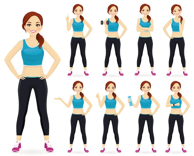 Vector sport fitness woman in sportswear set isolated vector illustration