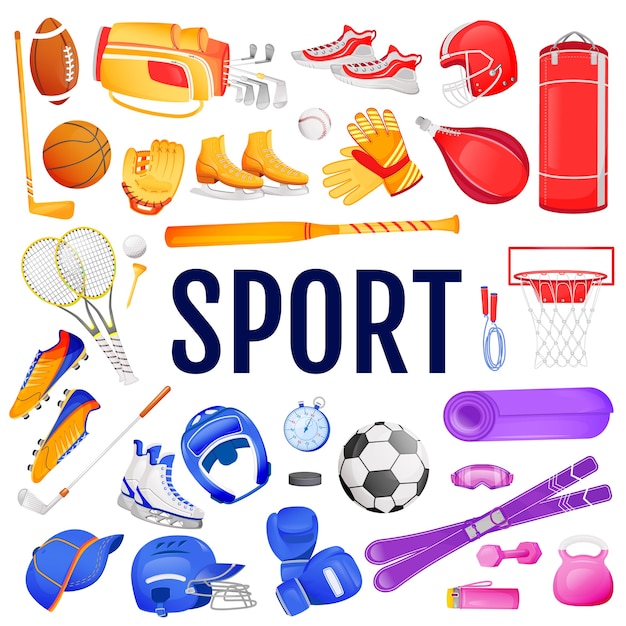 Vector sport flat color objects set