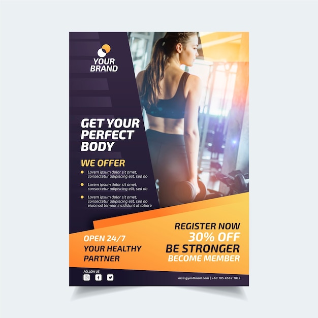 Sport flyer template with photo