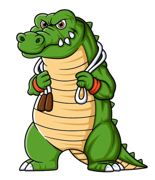 Sport funny crocodile holding skipping rope