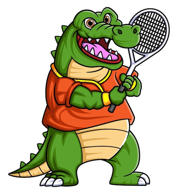 Sport funny crocodile playing tennis