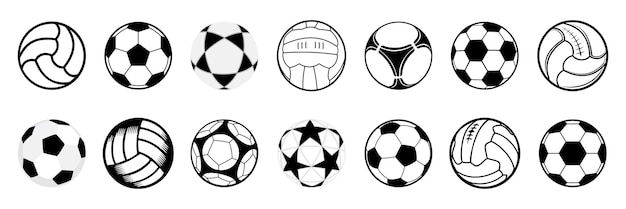 Sport game ball icon collection Soccer volleyball football balls collection Set of different game ball icons