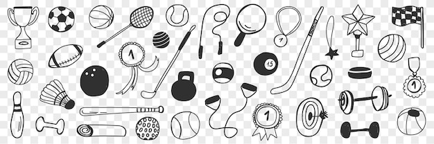 Sport games equipment doodle set.