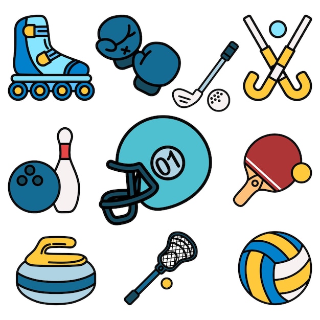 Sport Games Objects Cute Flat Line Illustration