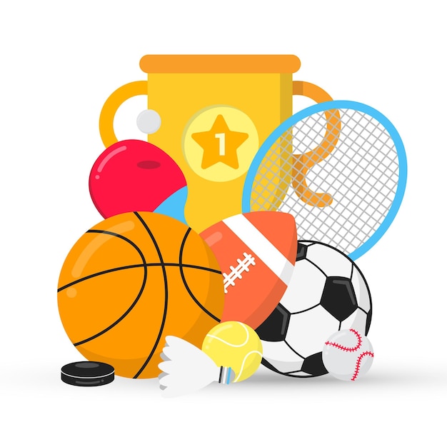 Composizione di gioco sportivo con palline calcio calcio basket