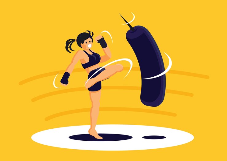 Vector sport girl exercise muay thai training