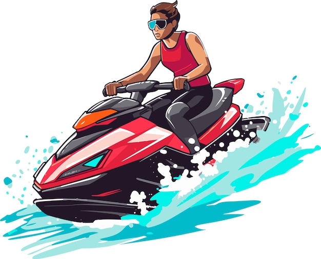 Sport ragazza gioca jet ski sul mare