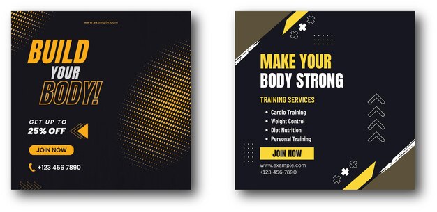 Sport gym and fitness promotion post and story social media template