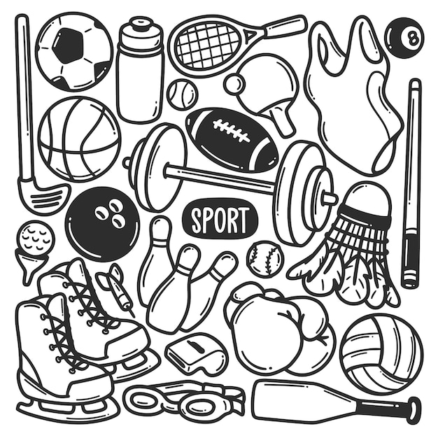 Sport gym stickers hand drawn doodle coloring vector