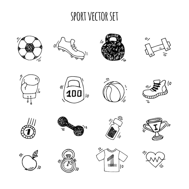 Sport hand getekende set vector witte en zwarte achtergrond Sport