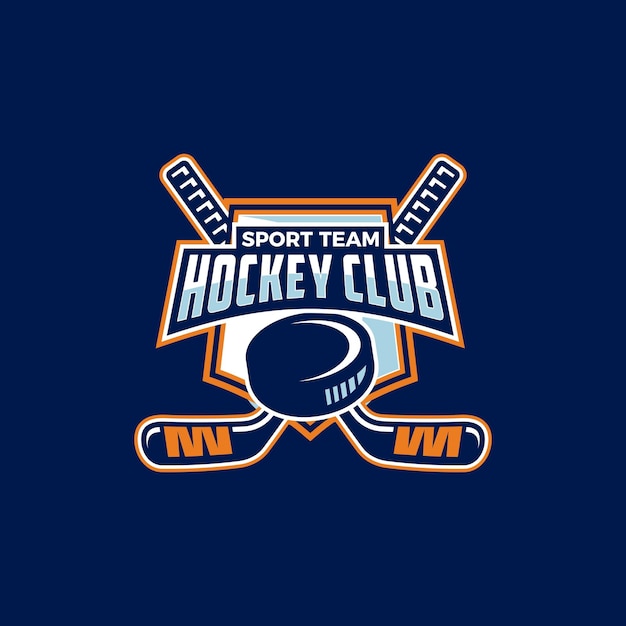 Modello grafico vettoriale di hockey sportivo. torneo di sport sul ghiaccio nell'illustrazione di stile dell'emblema del distintivo.
