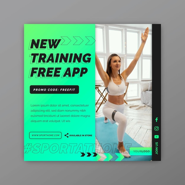 Sport at home square flyer template