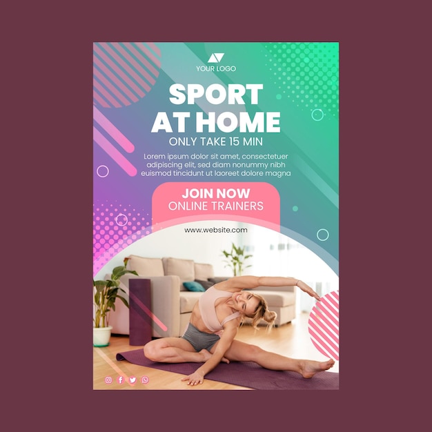 Vector sport at home vertical flyer template