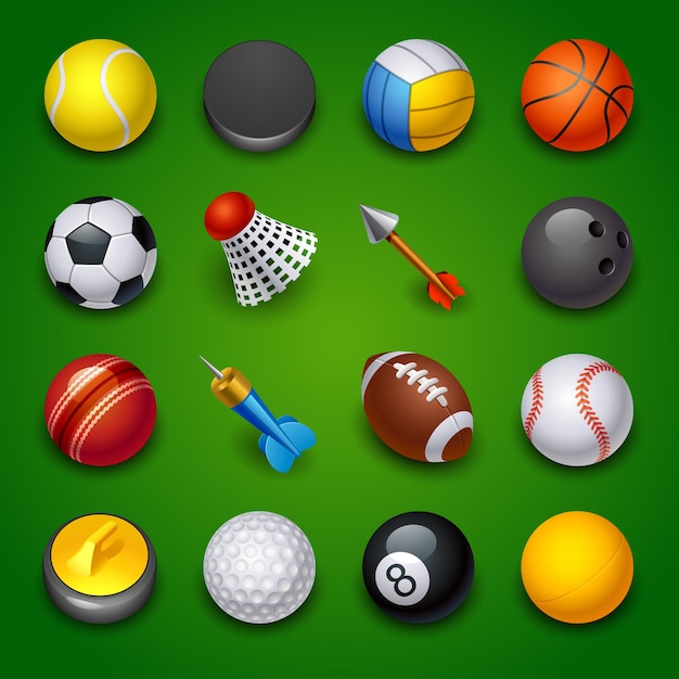 sport icon set on green background