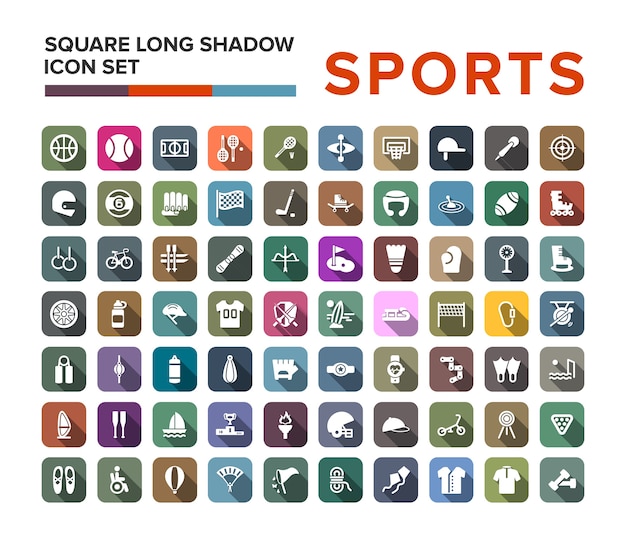 Vector sport icons set collection with long shadow