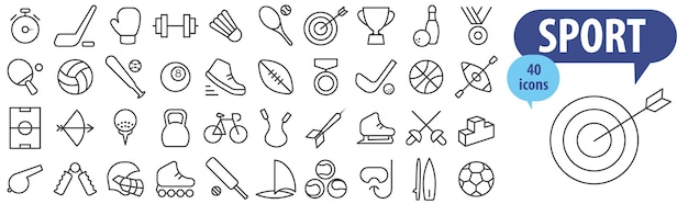 Sport icons set Vector thin line sports illustration isolated on white background Sport icon