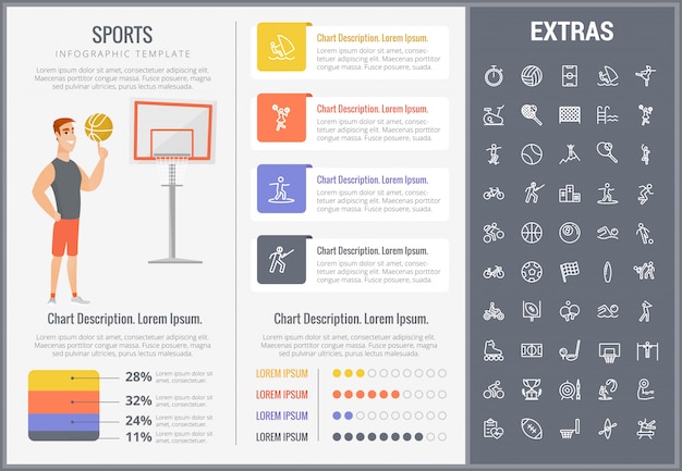 Sport infographic sjabloon, elementen en pictogrammen