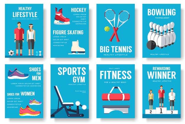 Sport information cards set