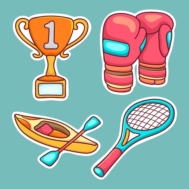 Sport Item Sticker Icons Hand Drawn Coloring Vector