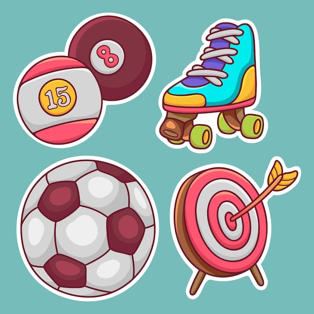 Sport item sticker icons hand drawn coloring vector