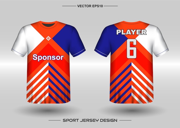 Sport jersey ontwerpsjabloon voor voetbalteam met blauwe en oranje kleur