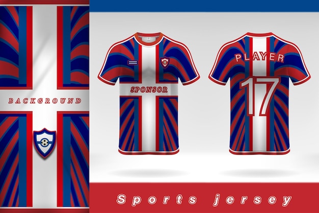 Sport jersey sjabloonontwerp rood blauw witte kleurencombinatie