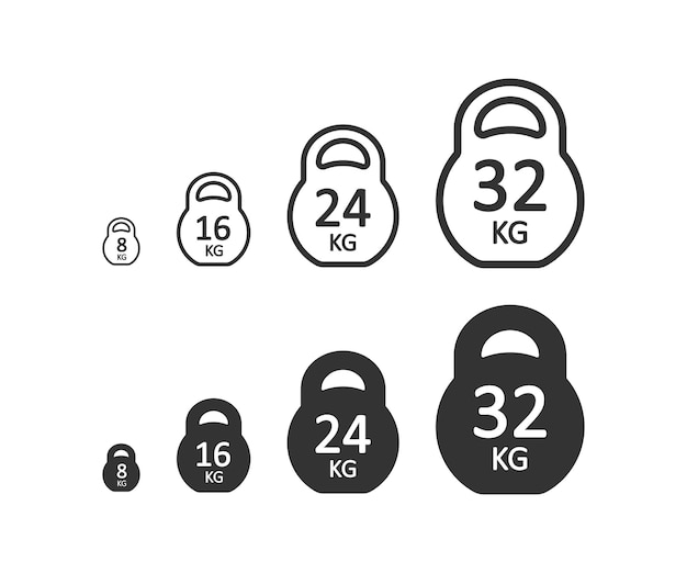 Sport kettlebell pictogram 8 16 24 32 weightgh illustratie symbool sportschool vector