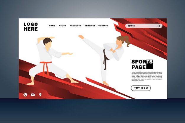 Vector sport landing page flat design