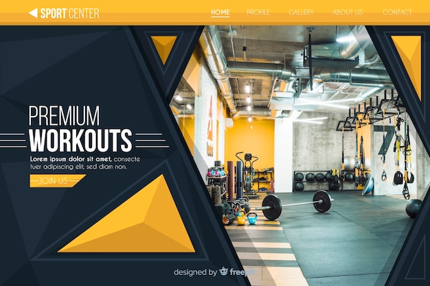 Sport landing page template with photo