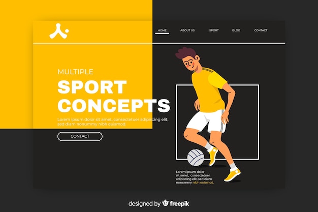 Sport landing page con l'uomo a giocare a calcio