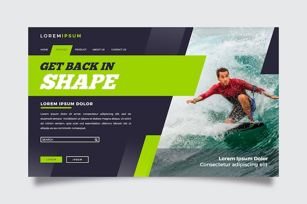 Vector sport landing page with photo