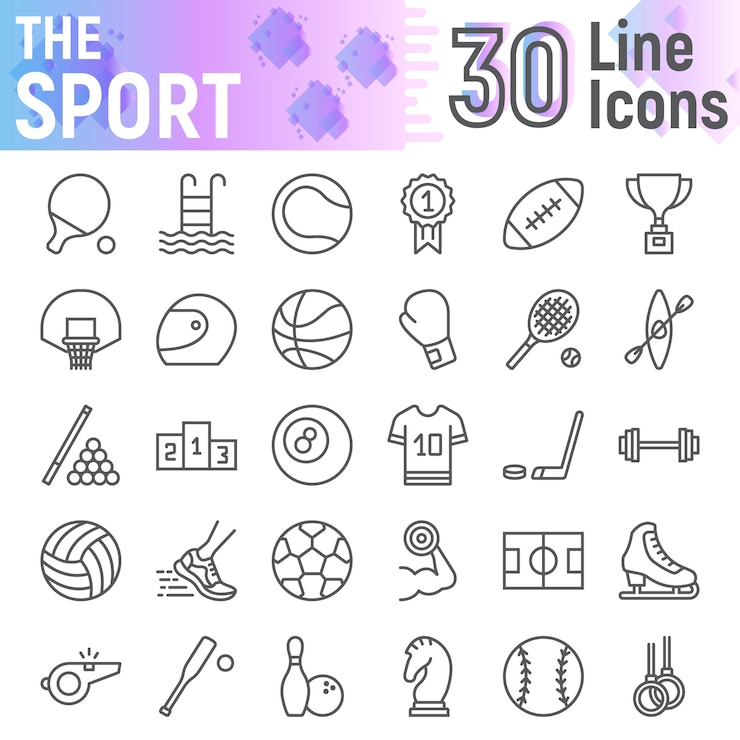 Vector sport lijn icon set, fitness symbolen collectie