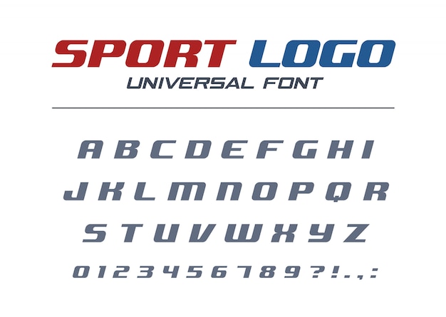 Vector sport logo universal italic font. fast and strong futuristic, athletic, dynamic alphabet. technology typography style. letters, numbers for high speed car racing . modern  abc typeface