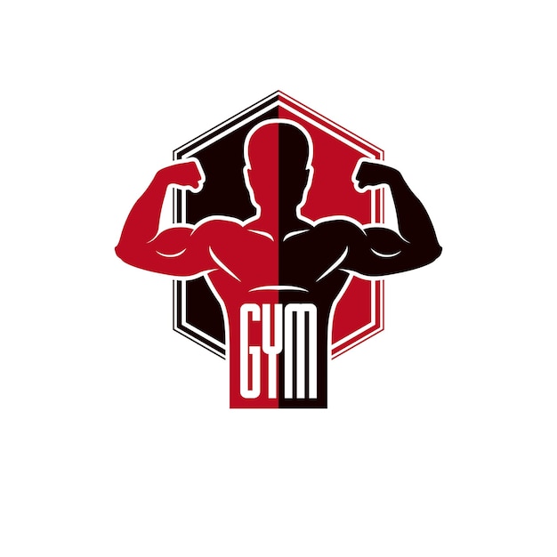 Sport logo for weightlifting gym and fitness club, retro style vector emblem. with sportsman silhouette.