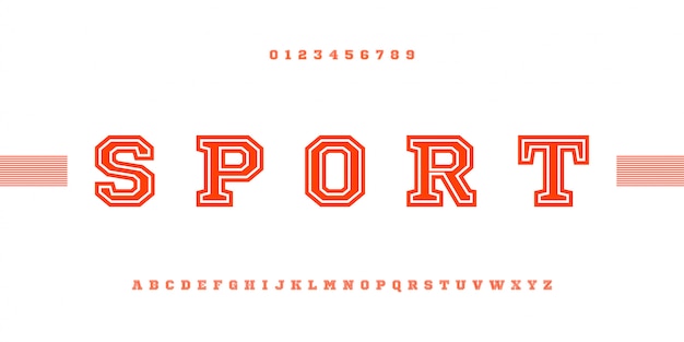 sport moderne alfabet lettertype letter en nummer