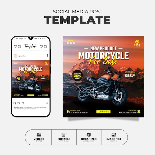 Sport motor bike social media instagram post- en bannersjabloon voor promotie