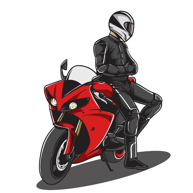 Vector sport motorcycle and rider on white background