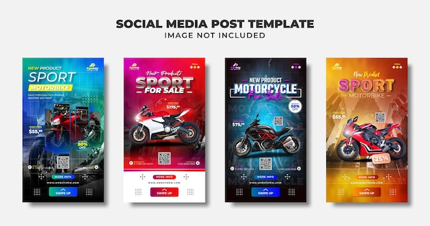 Sport Mototrbike te koop Social Media Story Flyer en spandoeksjabloon voor promotie