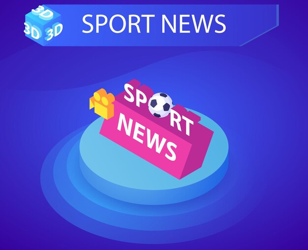 Sport nieuws isometrisch ontwerp pictogram Vector web illustratie 3d kleurrijke concept