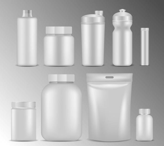 sport nutrition white container realistic set