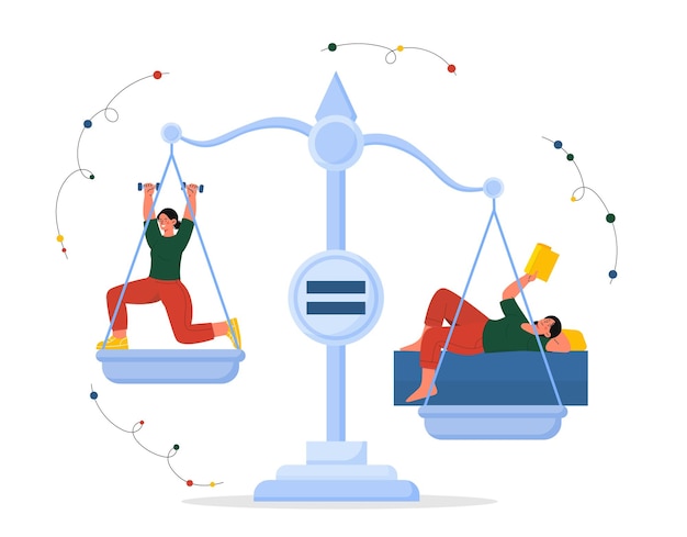 Sport- of recreatieconcept vergelijking van actie en luie levensstijl fitness en workout versus rust