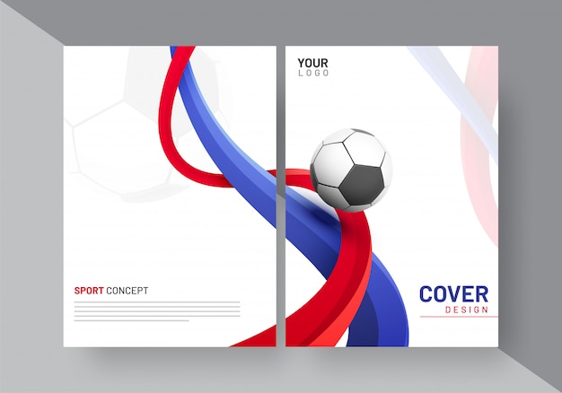 Sport of voetbal nieuwsbrief cover ontwerp met golven en voetbal, plaats voor uw tekst.