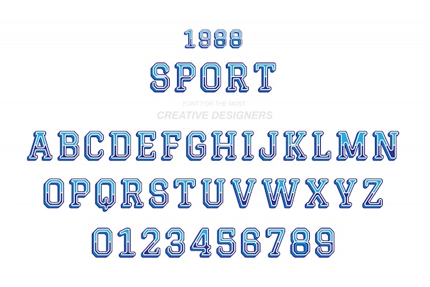 Sport originele retro 3D vet alfabet letters en cijfers