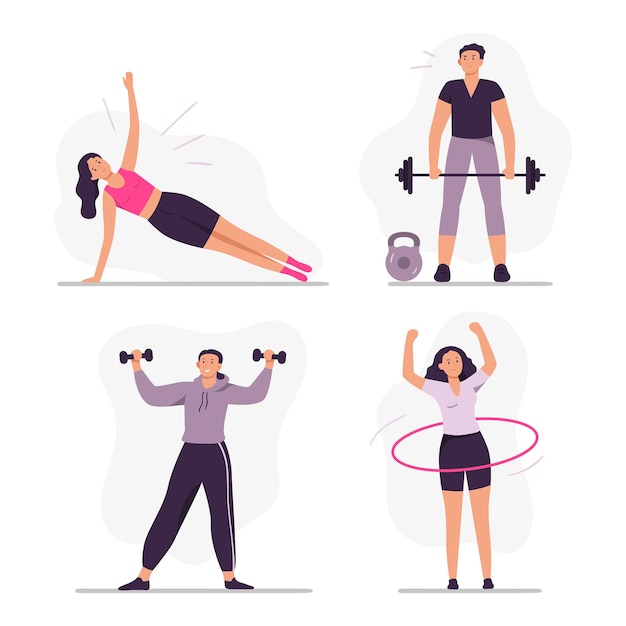 Vector sport people do fitness exercise by woman and man