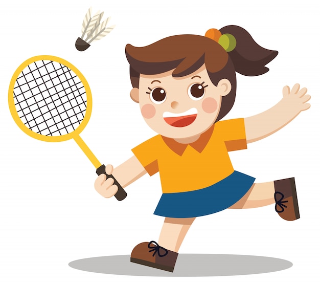 Giocatore di sport. una ragazza carina che gioca a badminton.