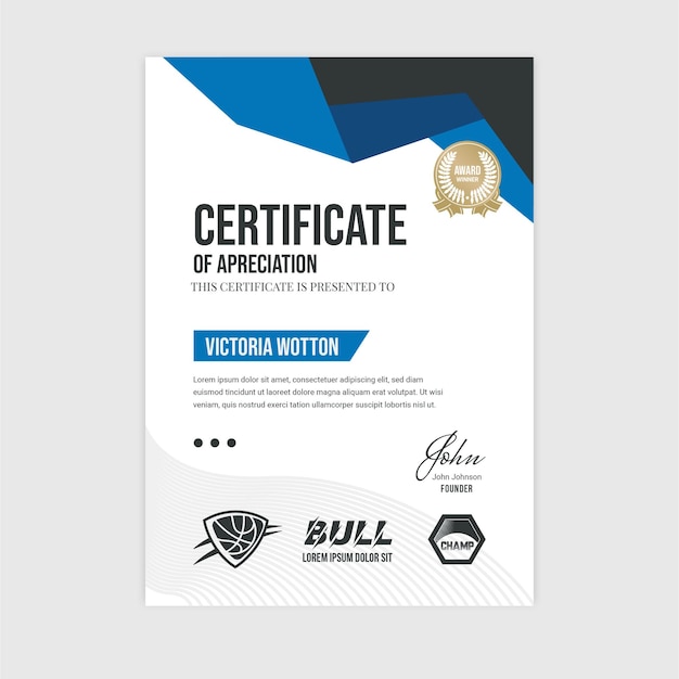 Sport Prestatie Certificaat van Waardering Sjabloon in Vector V1